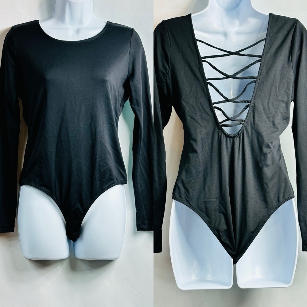 Madison & Berkeley Women’s Sz Large Black Long Sleeve Crisscross Back Bodysuit